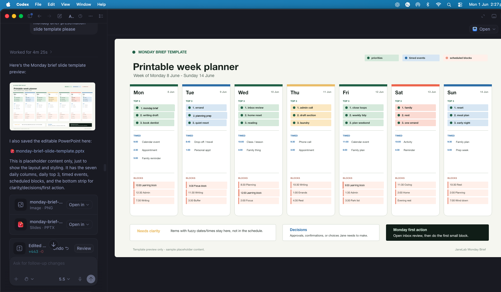 Printable week planner generated from the household scheduling workflow.